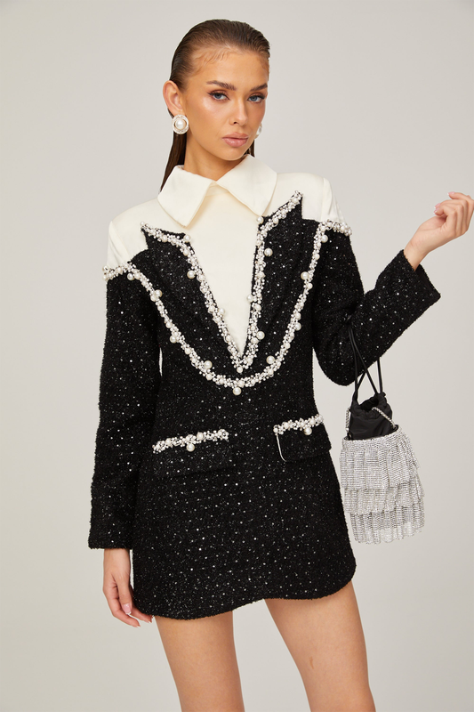 Faux Pearl Tweed Mini Dress
