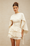 White Satin Ruffled Mini Dress