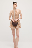 Embellished Ruched Mini Dress In Apricot