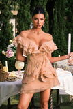V Neck Ruffle Mini Dress