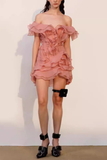 V Neck Ruffle Mini Dress
