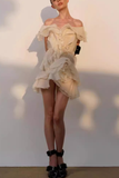V Neck Ruffle Mini Dress