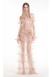 Floral Snspired Ruffle Layer Tulle Gown