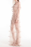 Floral Snspired Ruffle Layer Tulle Gown