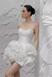 Floral-appliqué Strapless Mini Dress
