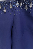 Long Sleeve Crystal Bardot Maxi Dress Navy Blue